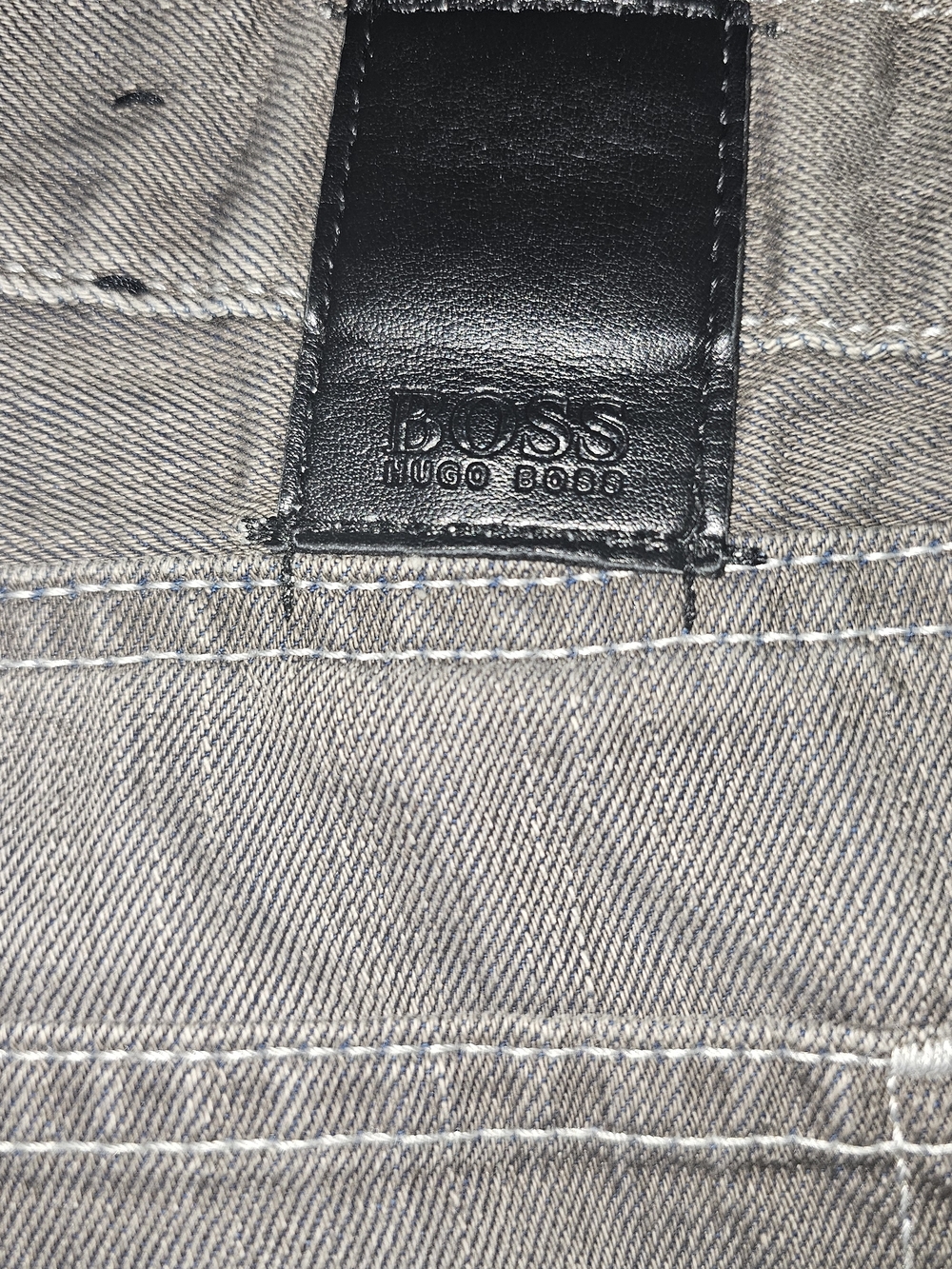 Hugo Boss Gray Denim Jeans with Black Leather Logo Patch